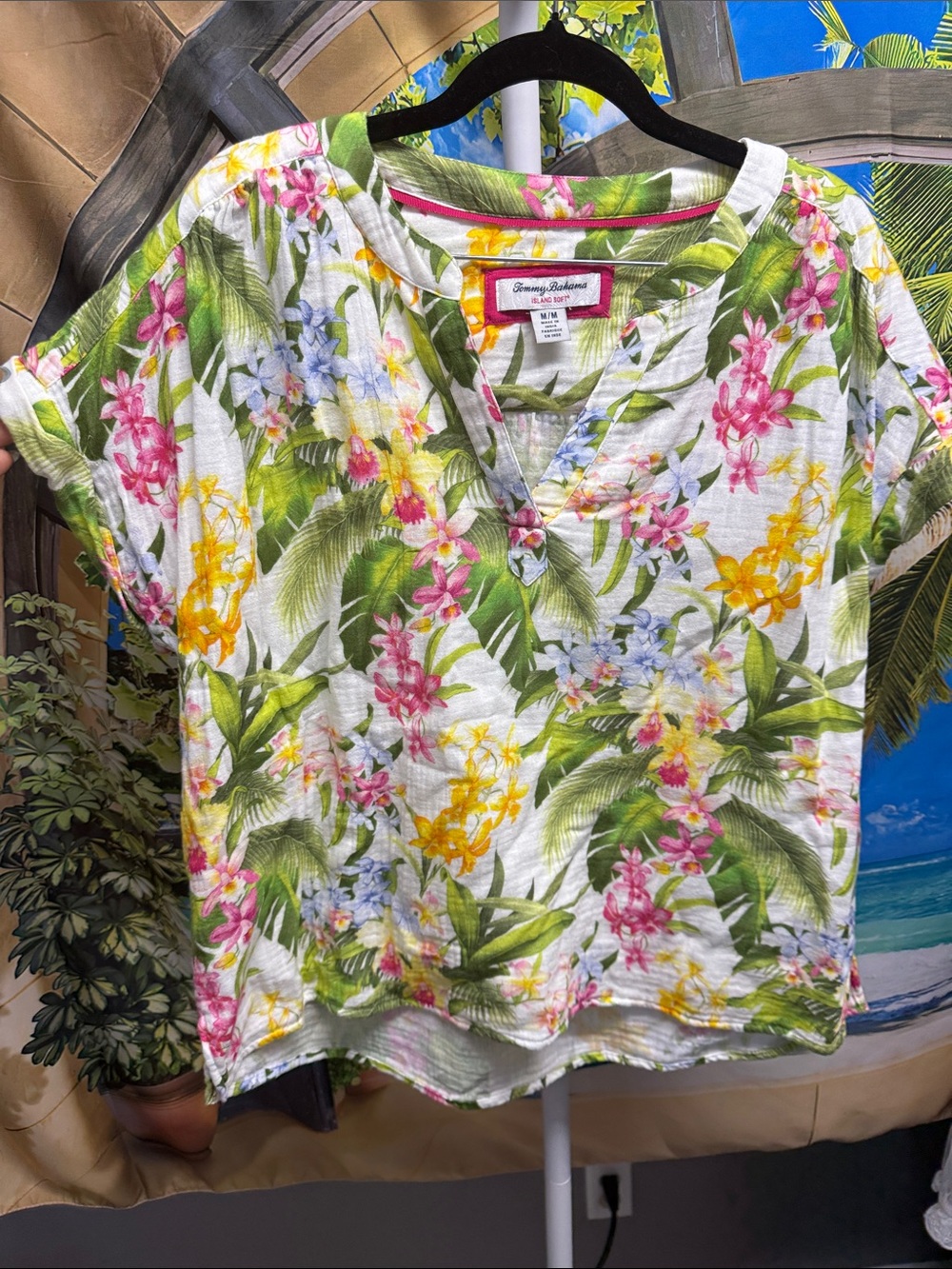Tommy Bahama White Floral Tropical Short-Sleeve Tunic